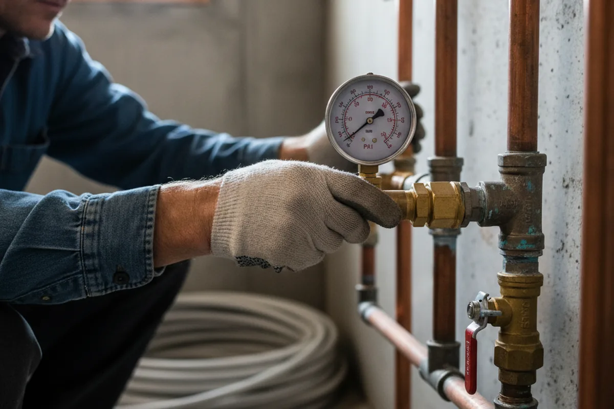 Pressure testing a repaired line during Water Line Repair in Kingston